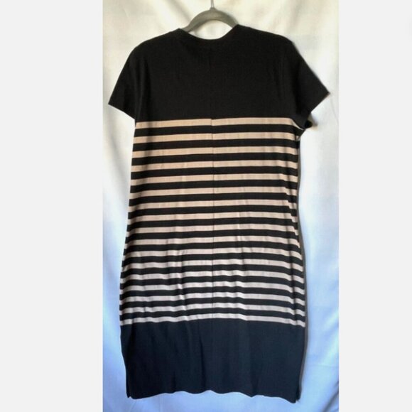 J Crew T Shirt Cotton Midi Dress Large Black Stripe Crew Neck ALine Relaxed - Picture 3 of 7